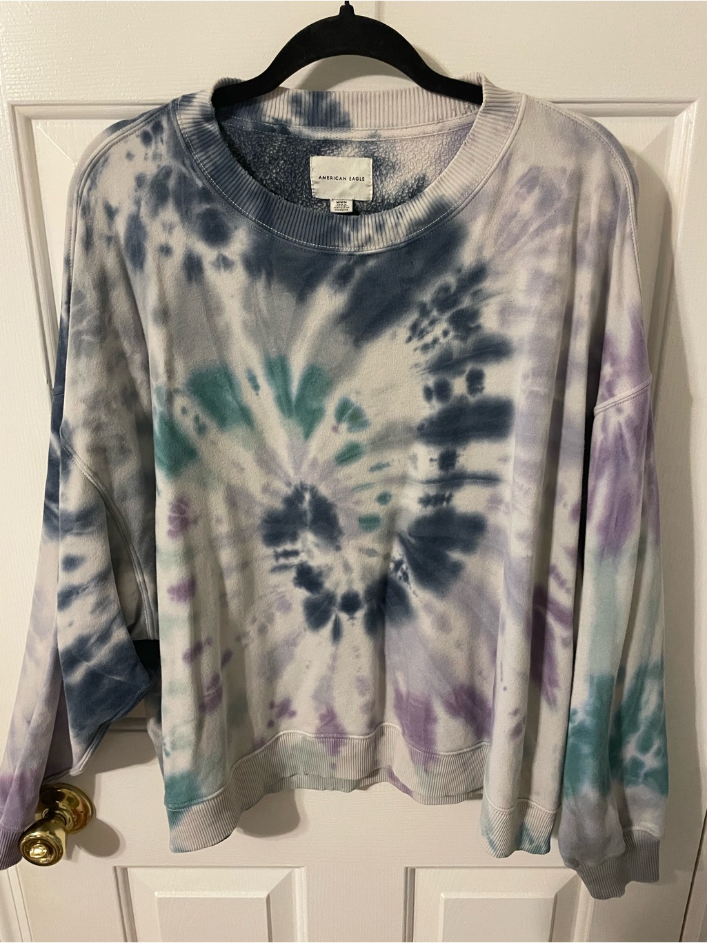 American Eagle Tie-Dye Oversized Sweatshirt - Blue, Purple, Teal